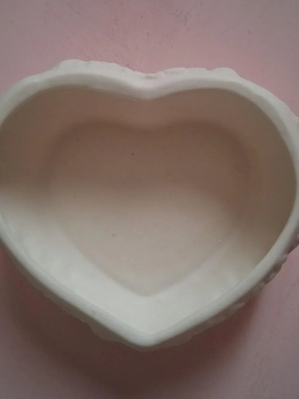 Vintage bisque heart-shaped ceramic trinket box